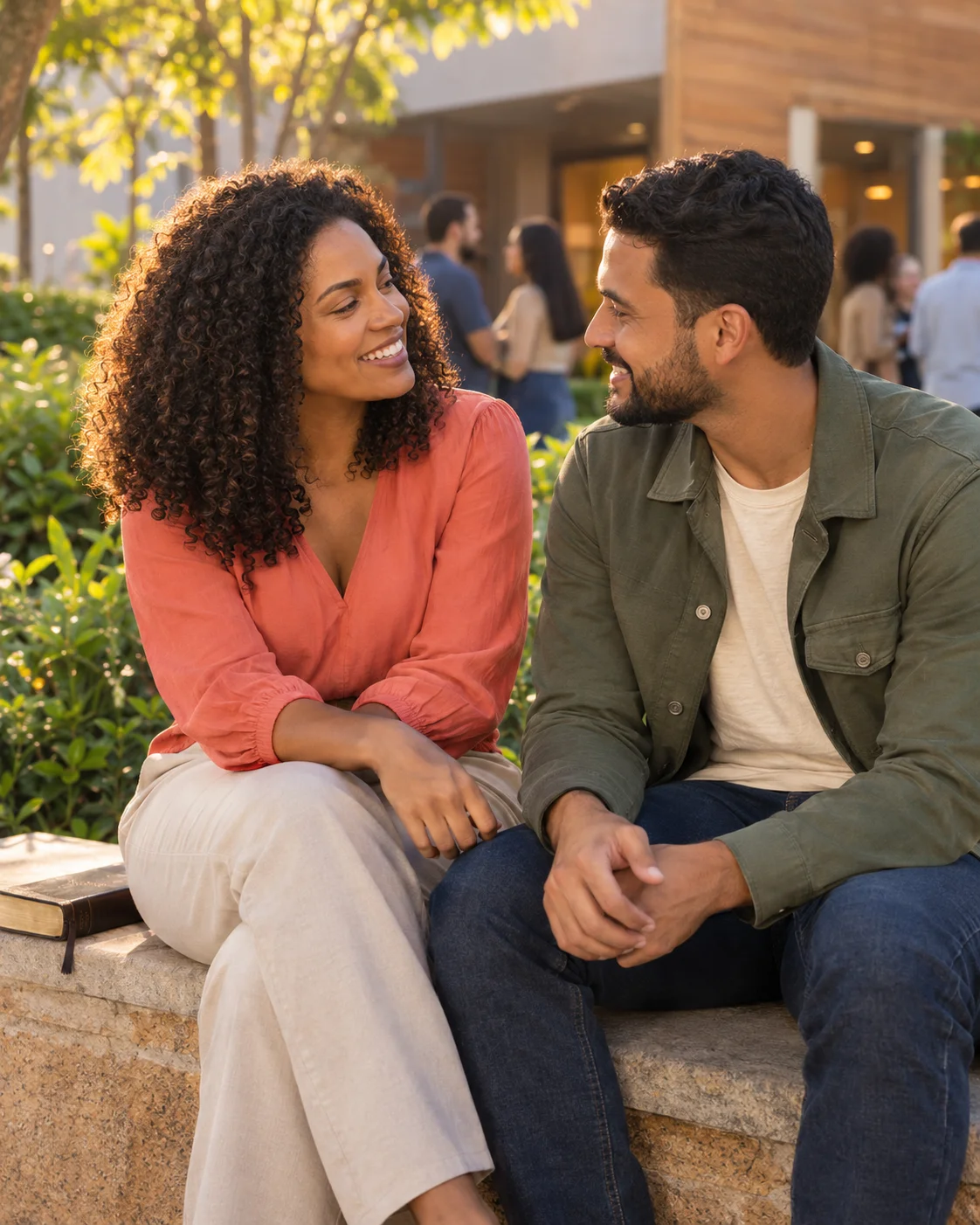 Casal cristão conversando e construindo uma conexão com propósito